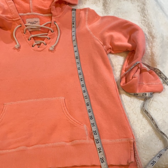 American Eagle half lace front pullover hoodie. Coral, large. - Picture 7 of 7